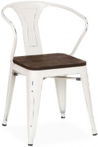 Chaise industrielle acier blanc et assise orme massif foncé Karin