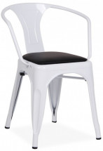 Chaise industrielle acier blanc et assise similicuir noir Karia