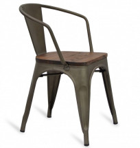 Chaise industrielle acier bronze et assise bois massif foncé Karin