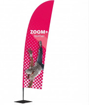Drapeau publicitaire trapèze oom+ FEATHER - Mât imprimé assorti