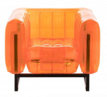 Fauteuil transparent orange cadre en aluminium noir Yomi Eko