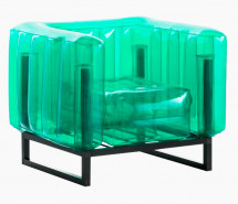 Fauteuil transparent vert cadre en aluminium noir Yomi Eko