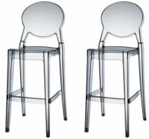 Lot de 2 tabourets médaillons polycarbonate gris transparent Talya H 116 cm