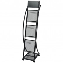Porte brochures mobile SIKA 3 étagères A4 - Acier & MDF noir