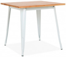 Table carrée bois de caoutchouc clair et acier blanc Towa