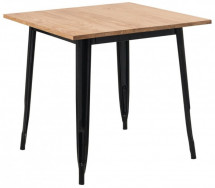 Table carrée bois de caoutchouc clair et acier noir Towa