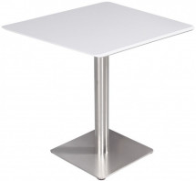 Table haute carrée bois blanc et acier chromé Shin