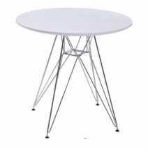 Table ronde blanc laqué et acier chromé Wakuri 80 cm