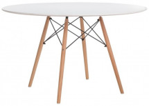 Table ronde blanc laqué et hêtre naturel Wako 100 cm