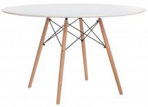 Table ronde blanc laqué et hêtre naturel Wako 120 cm