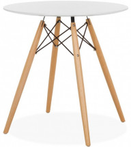 Table ronde blanc laqué et hêtre naturel Wako 70 cm