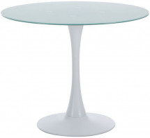 Table ronde tulipe verre trempé et métal blanc Fang 90