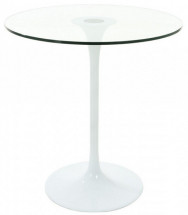 Table ronde tulipe verre trempé transparent et métal blanc Fang 60