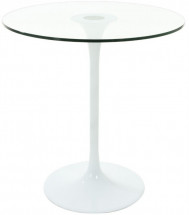 Table ronde tulipe verre trempé transparent et métal blanc Fang 70