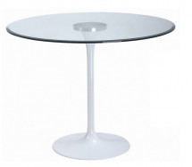 Table ronde tulipe verre trempé transparent et métal blanc Fang 90