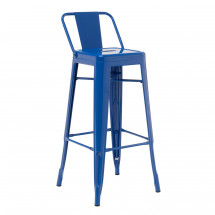 Tabouret avec dossier industriel acier bleu clair brillant Kiseko