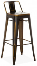 Tabouret avec dossier industriel acier vieilli bronze Kiseko