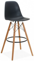 Tabouret haut polypropylène noir et hêtre massif clair Bunta 80