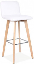 Tabouret haut simili cuir blanc et hêtre massif clair Emiko