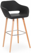 Tabouret haut simili cuir noir et hêtre massif Sakura