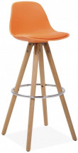 Tabouret haut similicuir orange et hêtre massif clair Chami